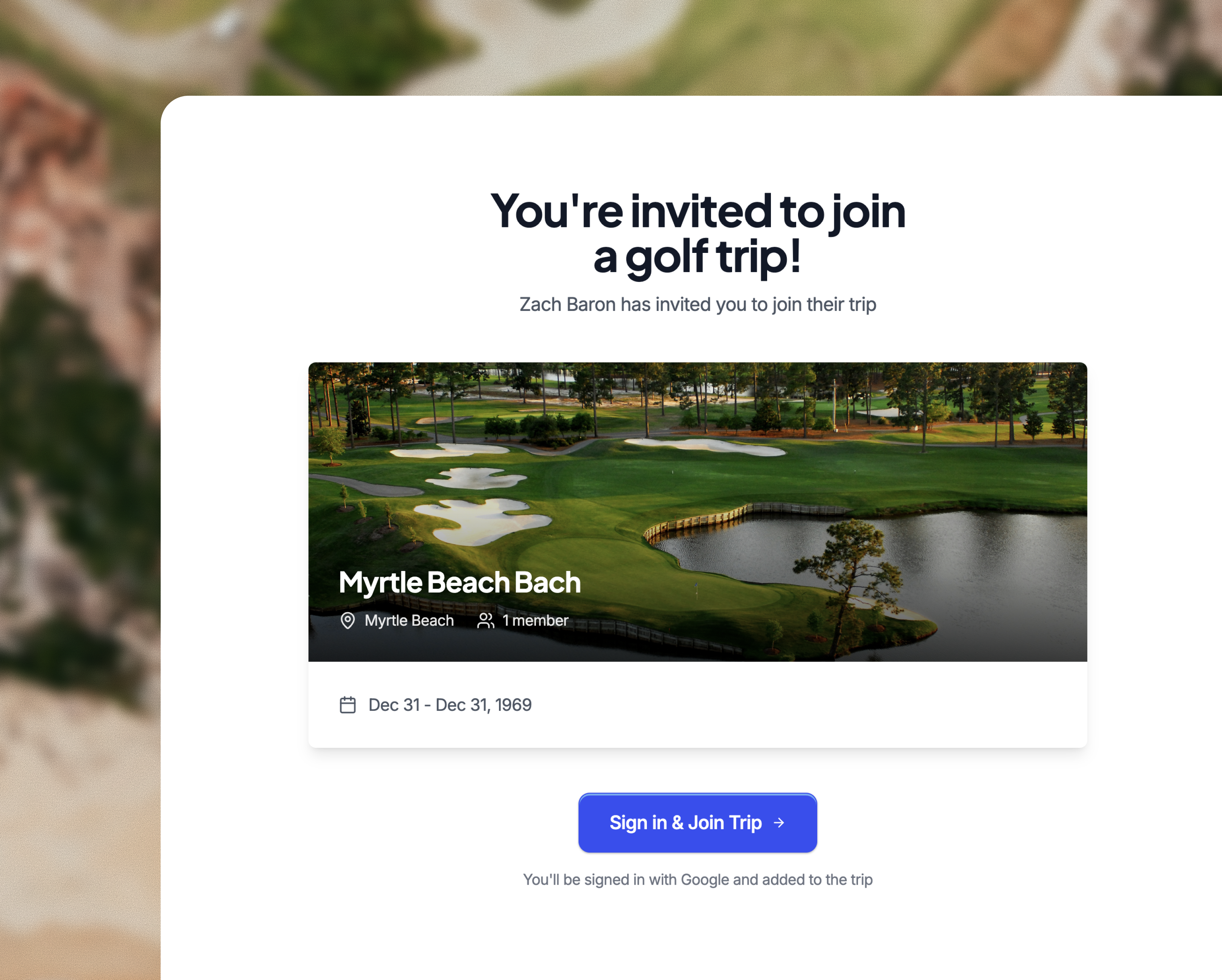 Golf trip planning interface