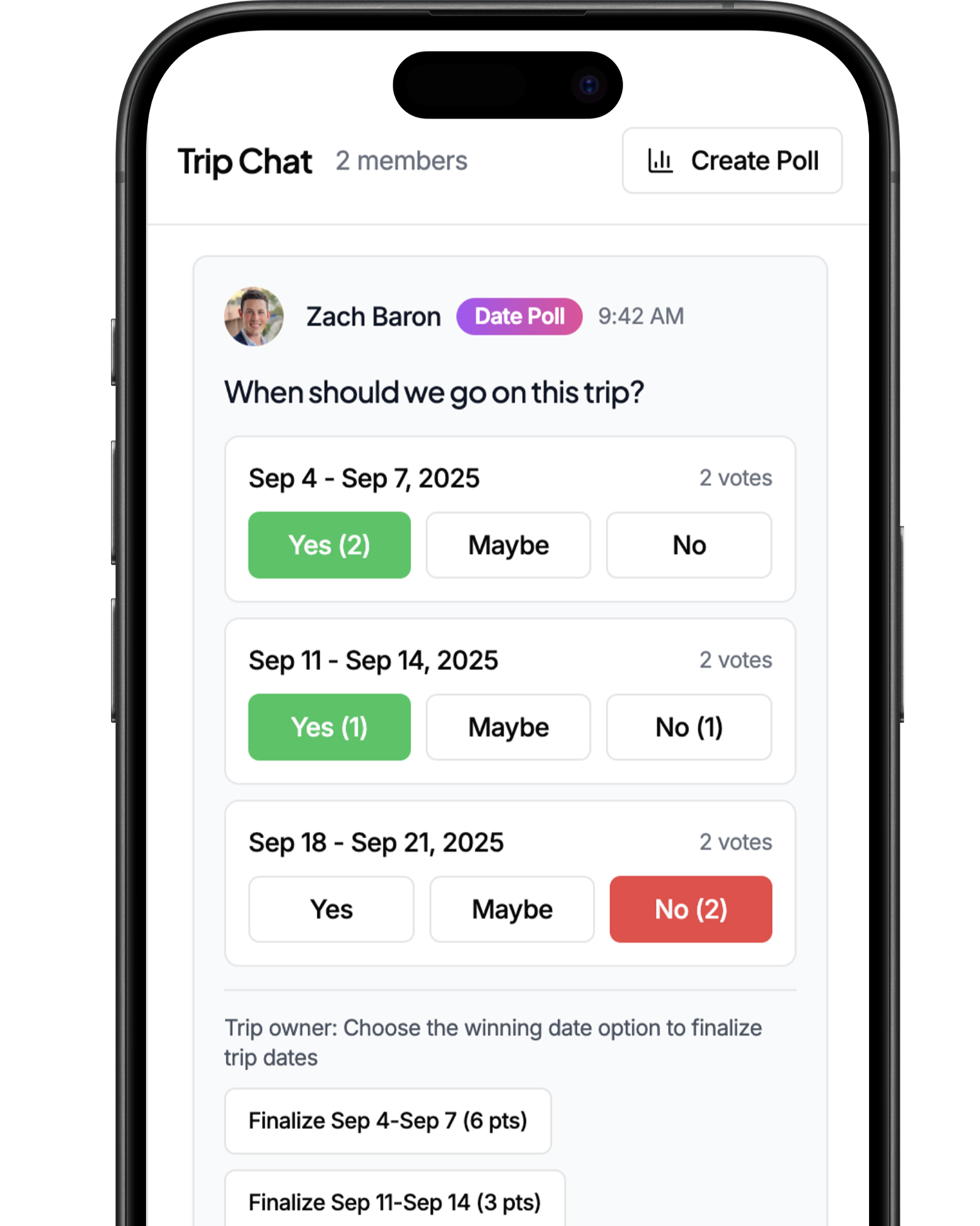 Pack trip planning interface - mobile overlay